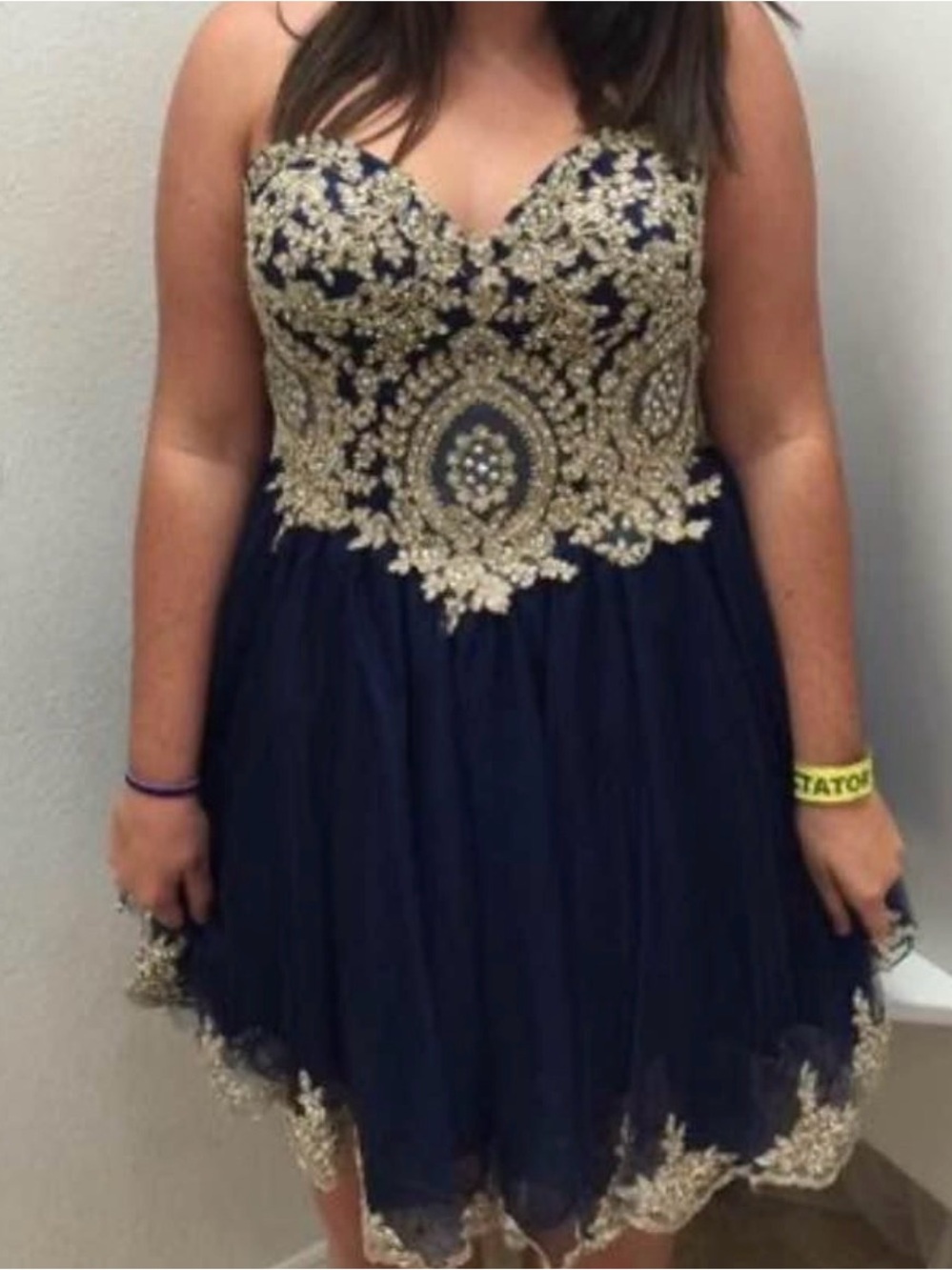 Blush Prom Navy Gold Beaded Corset Prom Cocktail Dress Ladies Size 16